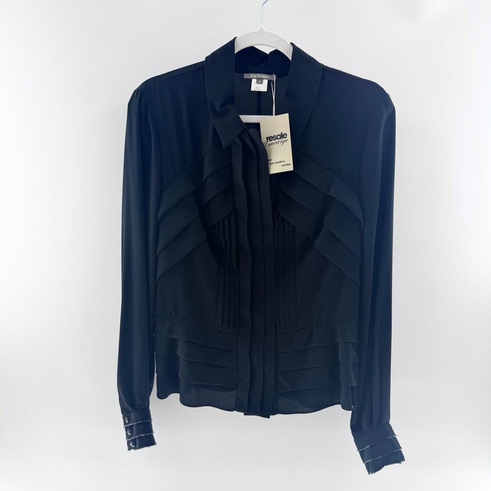 Zac Posen Silk Long Sleeve Collared Neck Layered Blouse Top Black Womens Size 10